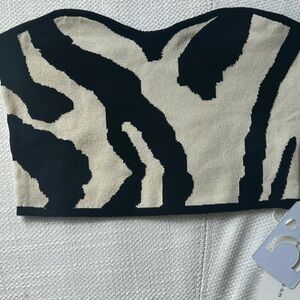NWT Zebra print Black and Cream Strapless cropped Top size M by Commense